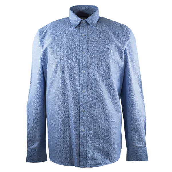 CAMISA MANGA LARGA AZUL ESTAMPADA 100% ALGODON