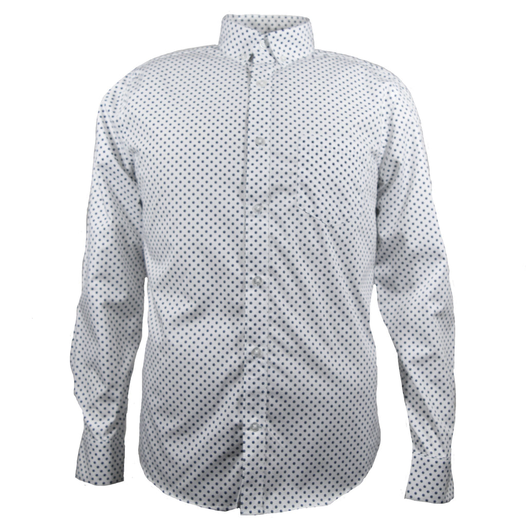 CAMISA  MANGA LARGA BLANCA CUADROS VERDES 100% ALGODON