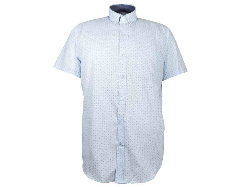 CAMISA MANGA CORTA AZUL ESTAMPADA 100% ALGODON