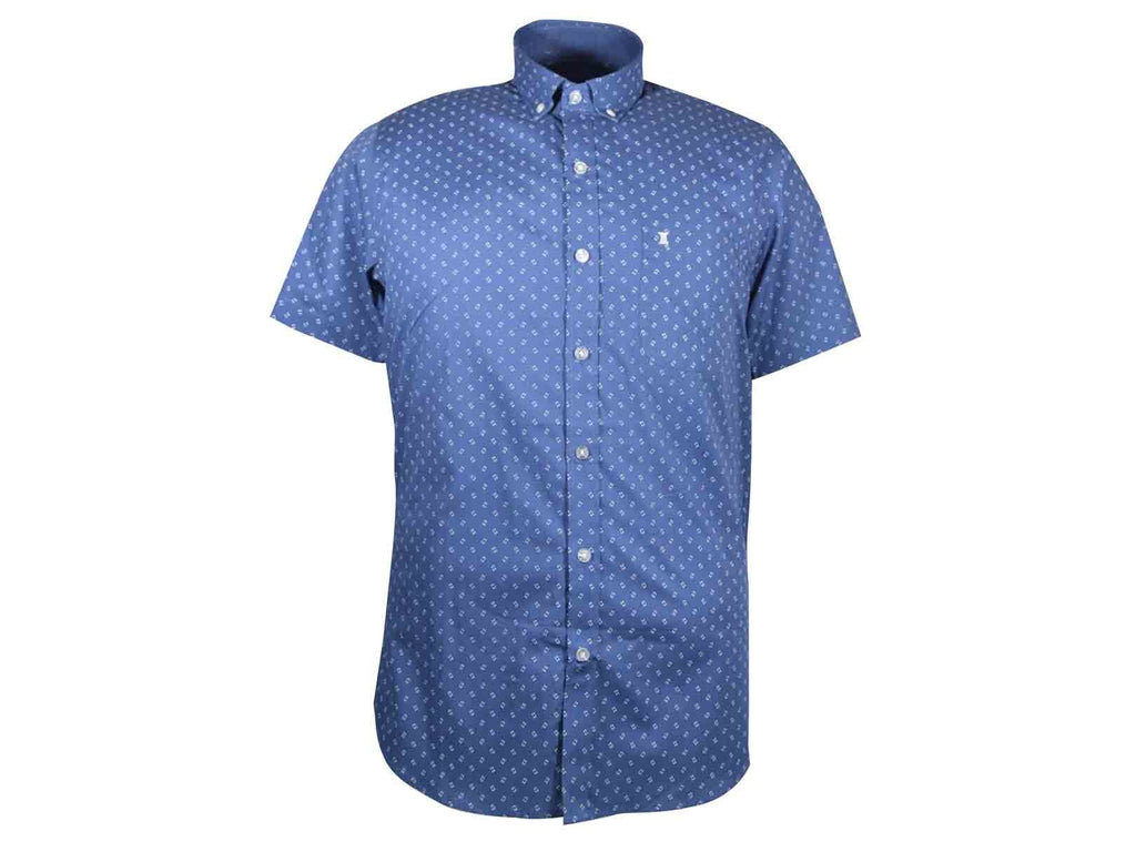 CAMISA MANGA CORTA AZUL ESTAMPADA 100% ALGODON