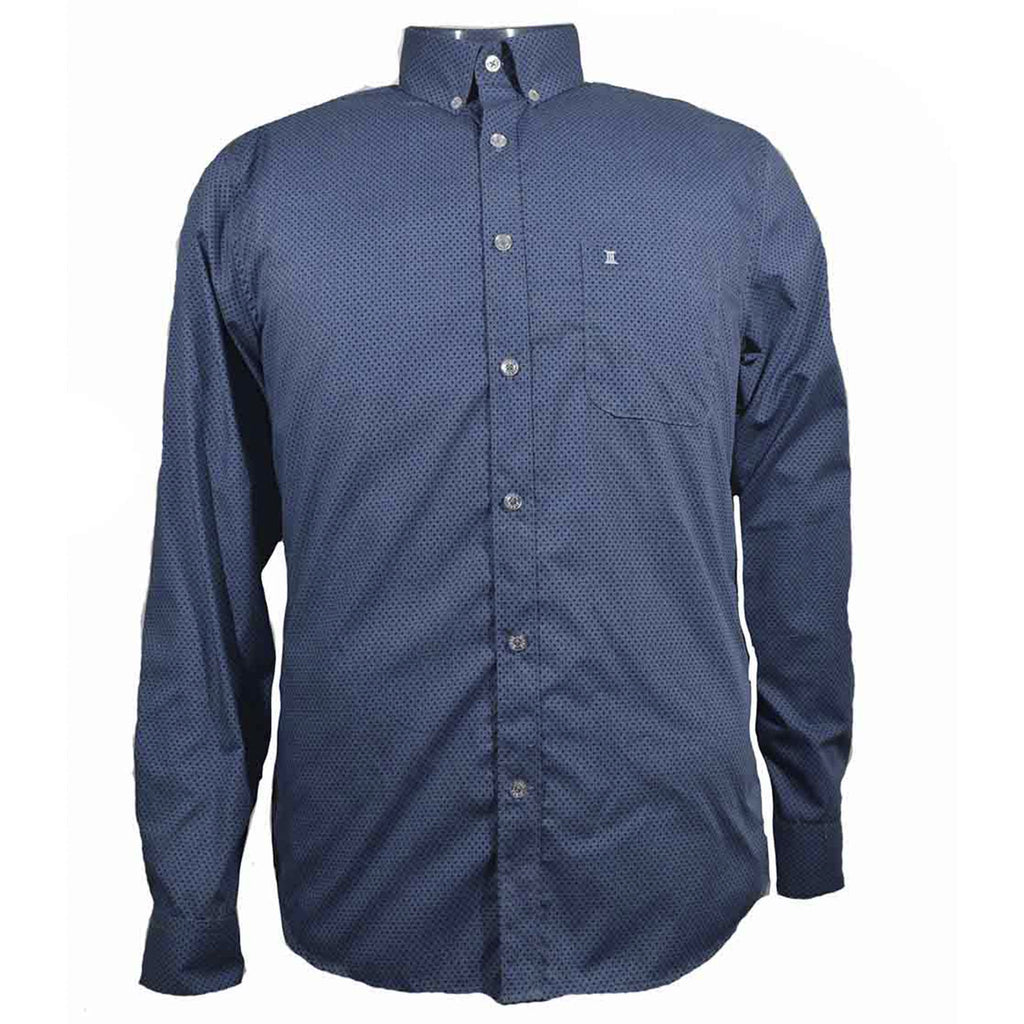 CAMISA  MANGA LARGA AZUL ESTAMPADAS 100% ALGODON