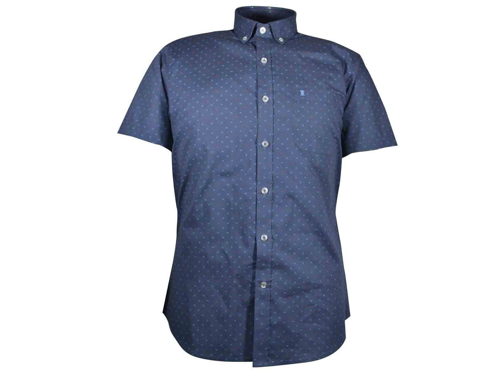 CAMISA MANGA CORTA AZUL MARINO ESTAMPADA 100% ALGODON