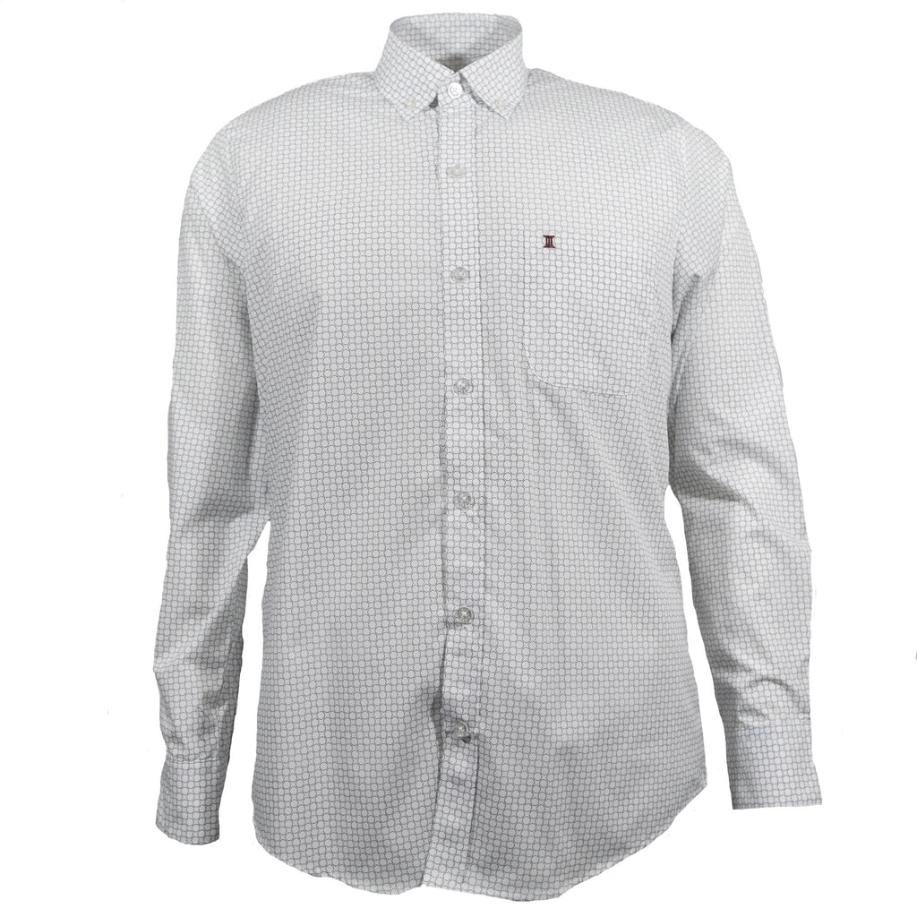 CAMISA  MANGA LARGA BLANCA ESTAMPADA 100% ALGODON