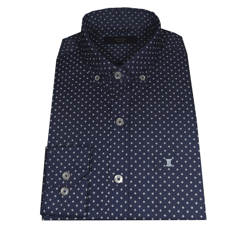 CAMISA MANGA LARGA AZUL ESTAMPADA 100% ALGODON