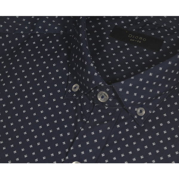 CAMISA MANGA LARGA AZUL ESTAMPADA 100% ALGODON