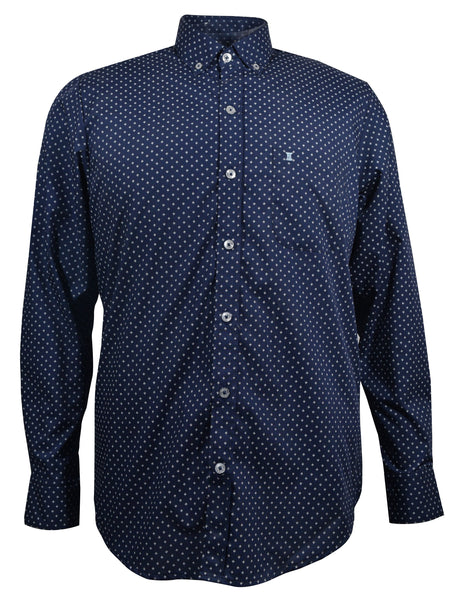 CAMISA MANGA LARGA AZUL ESTAMPADA 100% ALGODON