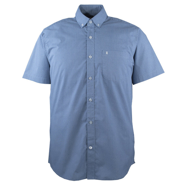 CAMISA MANGA CORTA AZUL ESTAMPADA 100% ALGODON