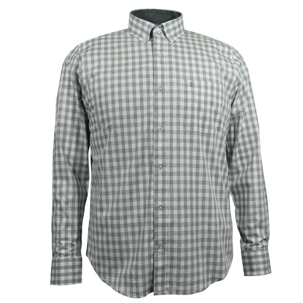 CAMISA  MANGA LARGA BLANCA CUADROS VERDES 100% ALGODON