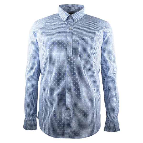 CAMISA MANGA LARGA AZUL ESTAMPADA 100% ALGODON