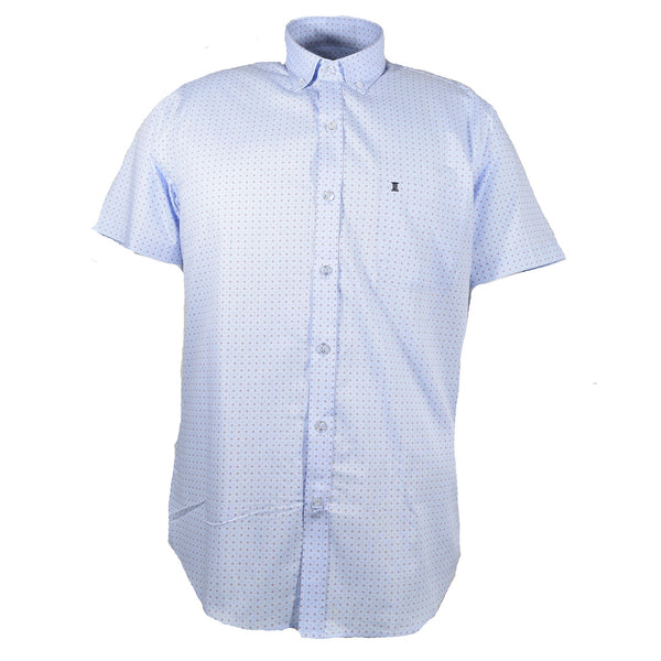 CAMISA MANGA CORTA AZUL ESTAMPADA 100% ALGODON