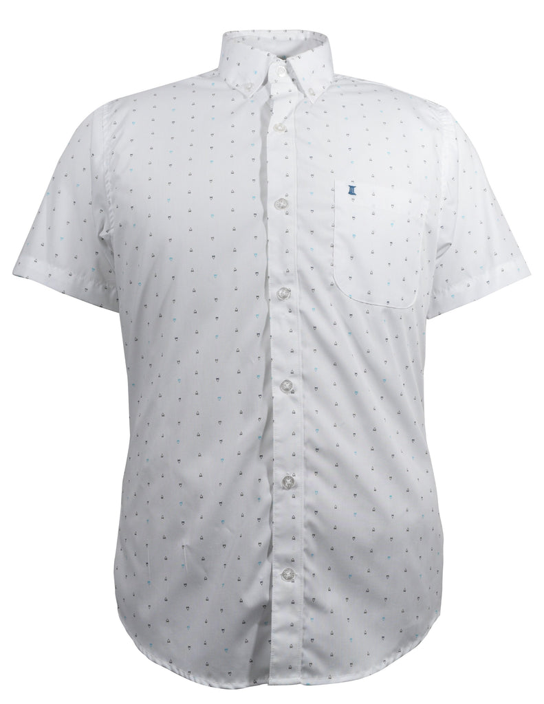 CAMISA MANGA CORTA BLANCA ESTAMPADA 100% ALGODON