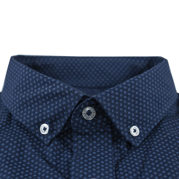 CAMISA MANGA CORTA AZUL ESTAMPADA 100% ALGODON