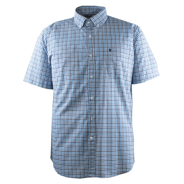 CAMISA MANGA CORTA CUADROS AZULES 100% ALGODON