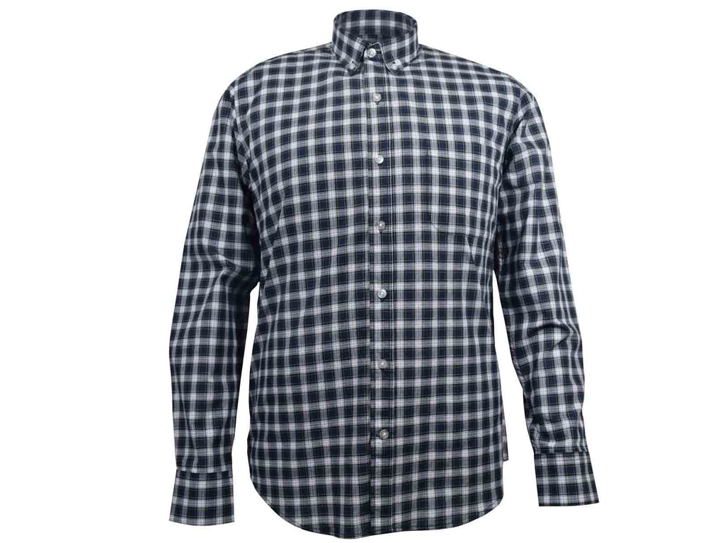 CAMISA MANGA LARGA  GRIS CON CUADROS NEGROS 100% ALGODON