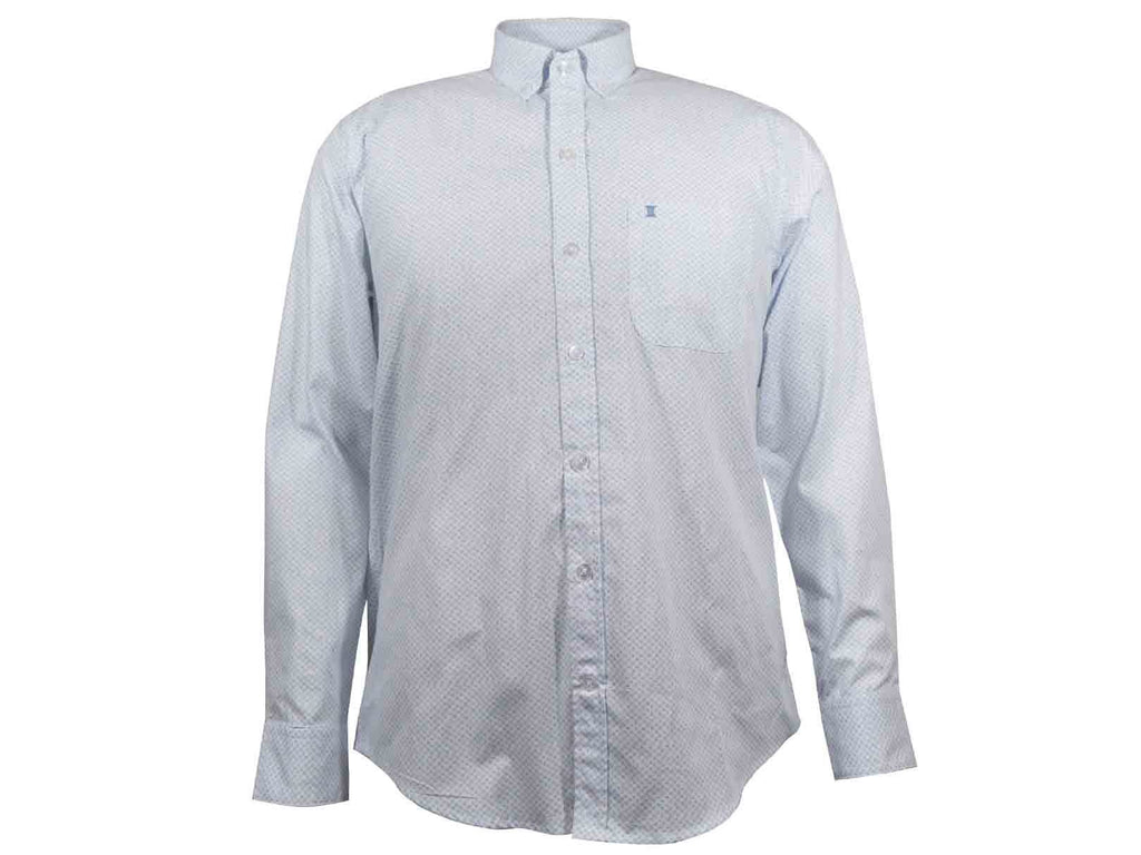 CAMISA MANGA LARGA AZUL ESTAMPADA 100% ALGODON