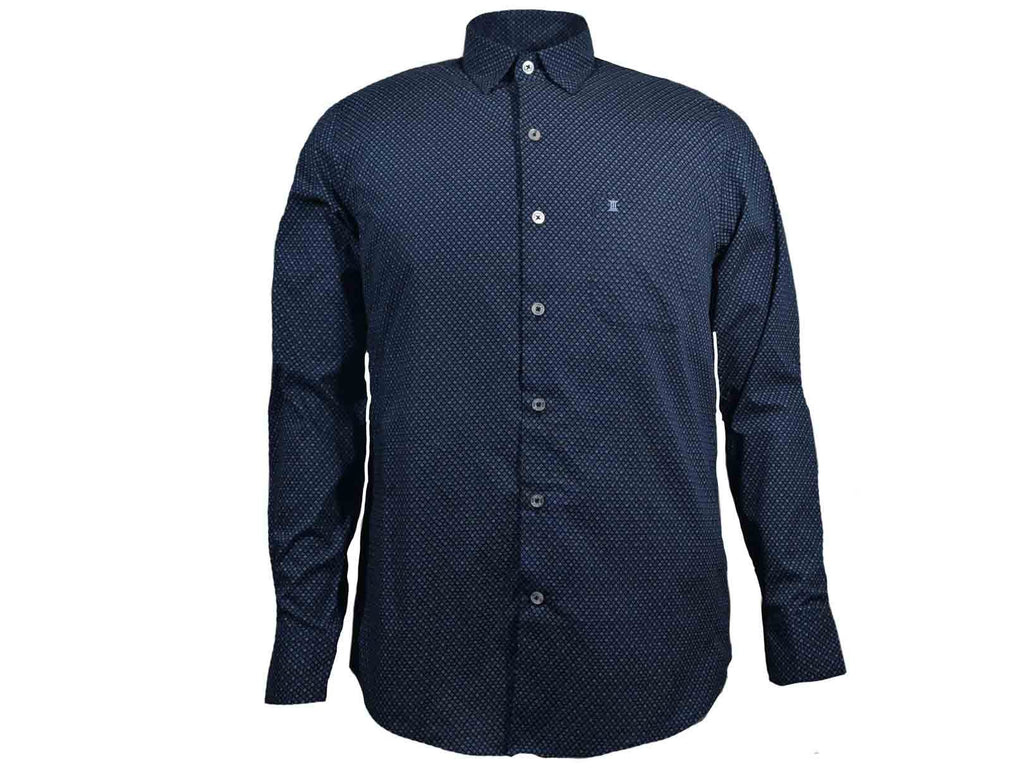 CAMISA MANGA LARGA AZUL MARINO ESTAMPADA 100% ALGODON