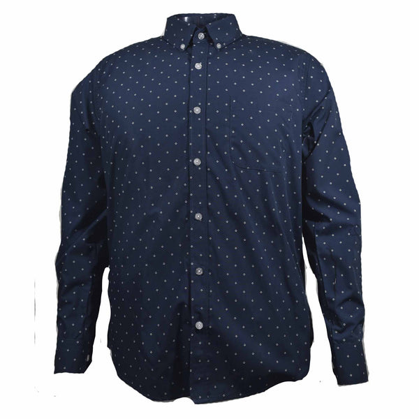 CAMISA MANGA LARGA AZUL ESTAMPADA 100% ALGODON