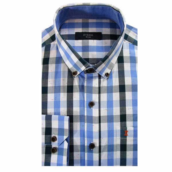 CAMISA  MANGA LARGA CUADROS AZULES PRETENDA 100% ALGODON