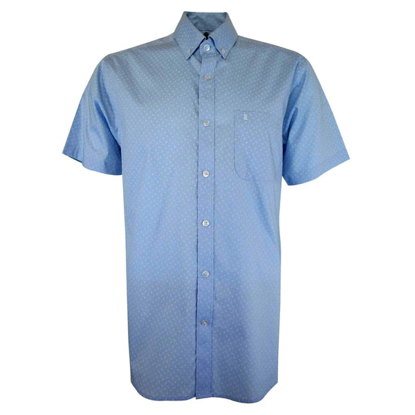 CAMISA MANGA CORTA AZUL ESTAMPADA 100% ALGODON