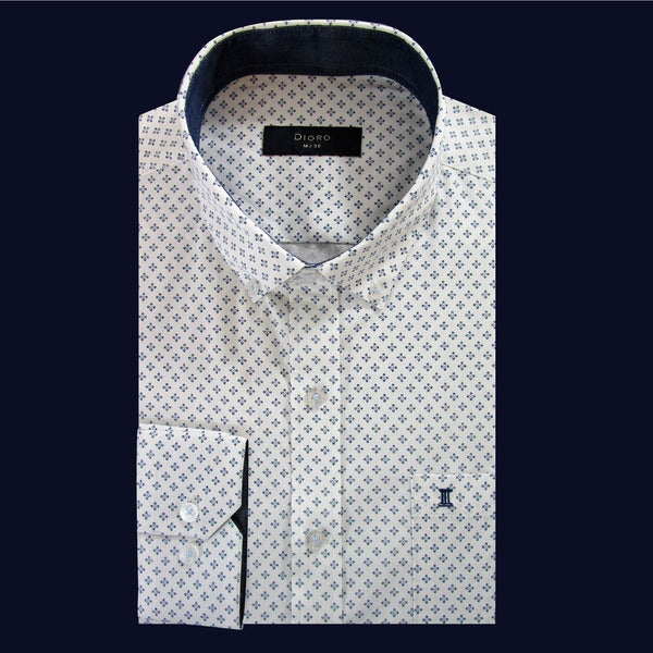 CAMISA  MANGA LARGA BLANCA ESTAMPADA 100% ALGODON