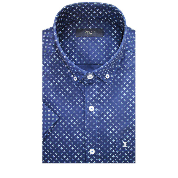 CAMISA MANGA CORTA AZUL MARINO ESTAMPADA 100% ALGODON