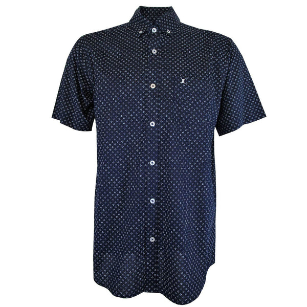 CAMISA MANGA CORTA AZUL MARINO ESTAMPADA 100% ALGODON