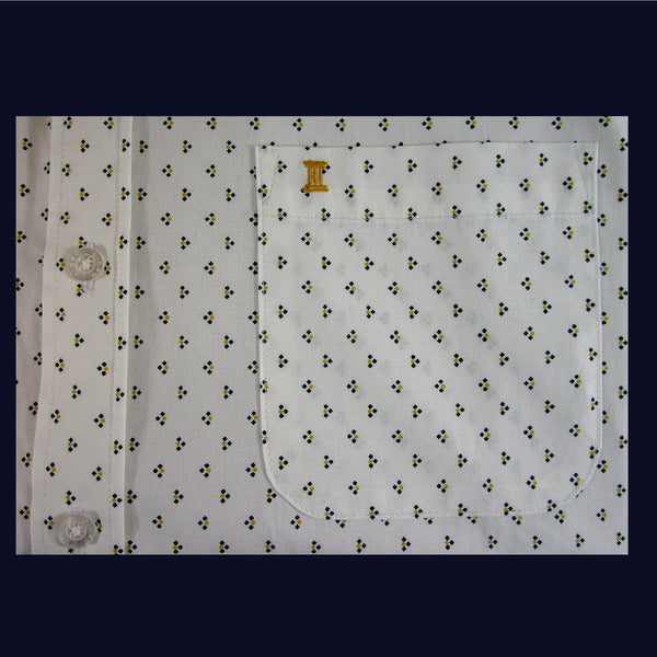 CAMISA  MANGA LARGA BLANCA ESTAMPADO AMARILLLO 100% ALGODON