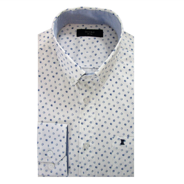 CAMISA  MANGA LARGA BLANCA ESTAMPADA 100% ALGODON