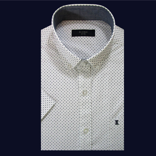 CAMISA  MANGA CORTA BLANCA ESTAMPADA 100% ALGODON