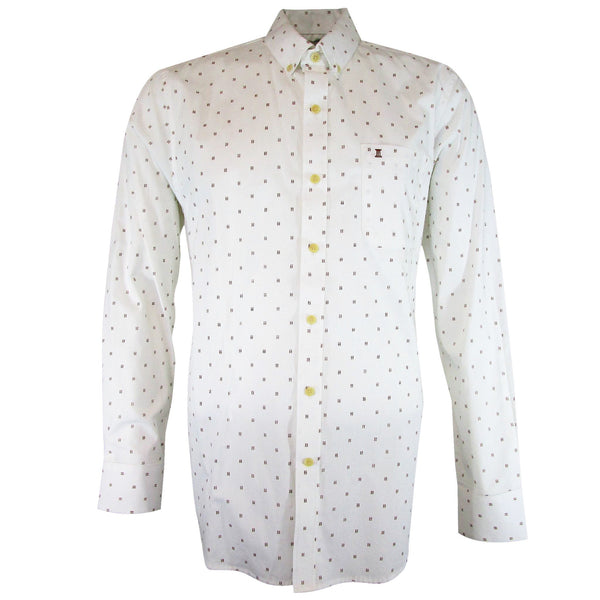 CAMISA  MANGA CORTA BLANCA ESTAMPADA 100% ALGODON