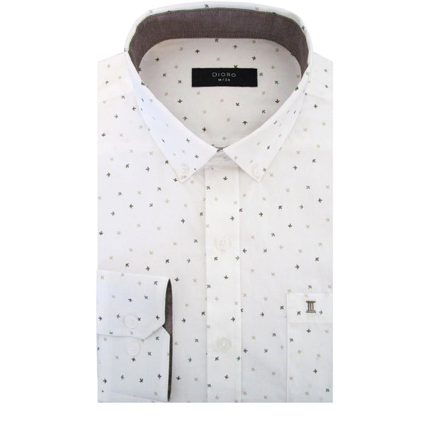 CAMISA  MANGA LARGA BLANCA CON ESTAMPADO 100% ALGODON