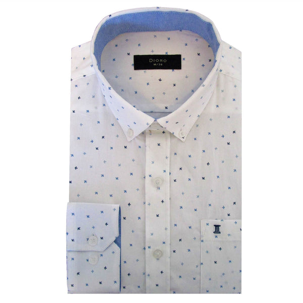 CAMISA  MANGA LARGA BLANCA ESTAMPADA 100% ALGODON