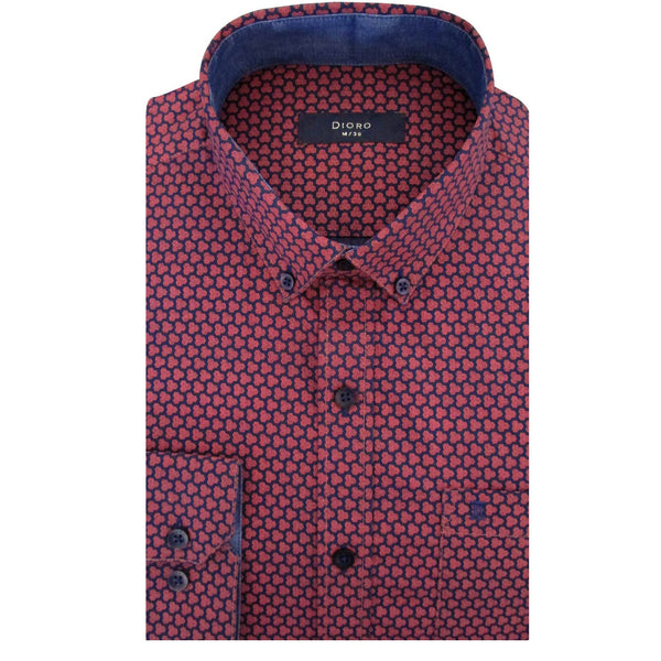 CAMISA  MANGA LARGA ROJA ESTAMPADA 100% ALGODON