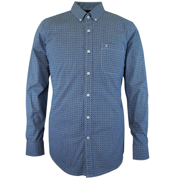 CAMISA  MANGA LARGA AZUL ESTAMPADA 100% ALGODON