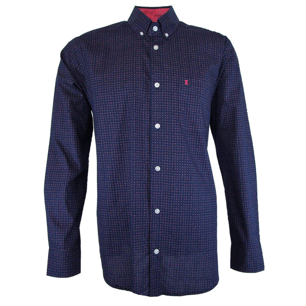 CAMISA  MANGA LARGA AZUL ESTAMPADA 100% ALGODON