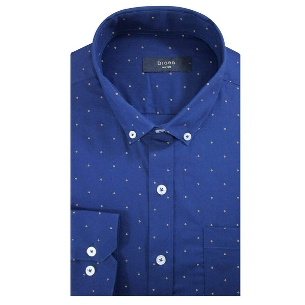 CAMISA  MANGA LARGA AZUL ESTAMPADA 100% ALGODON