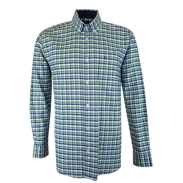 CAMISA  MANGA LARGA CUADROS VERDES Y AZULES 100% ALGODON