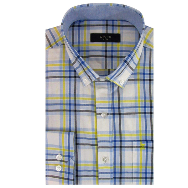 CAMISA  MANGA LARGA AZUL CUADROS 100% ALGODON