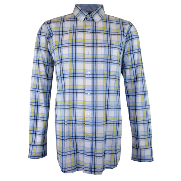 CAMISA  MANGA LARGA AZUL CUADROS 100% ALGODON