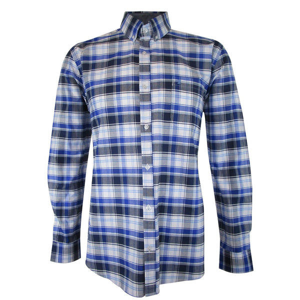 CAMISA  MANGA LARGA CUADROS AZULES 100% ALGODON