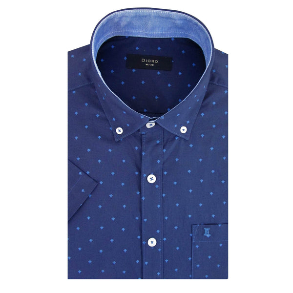 CAMISA  MANGA CORTA AZUL ESTAMPADA 100% ALGODON