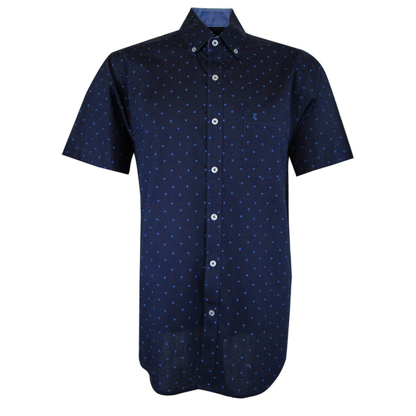 CAMISA  MANGA CORTA AZUL ESTAMPADA 100% ALGODON