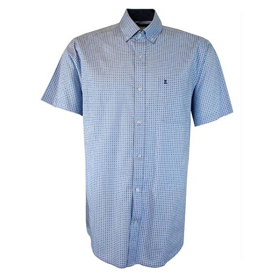 CAMISA MANGA CORTA AZUL ESTAMPADA 100% ALGODON