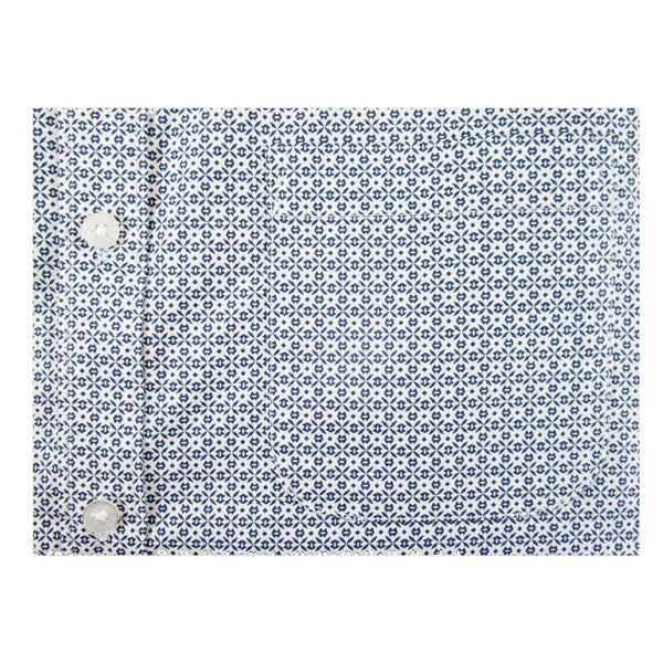 CAMISA  MANGA CORTA BLANCA ESTAMPADO AZUL 100% ALGODON