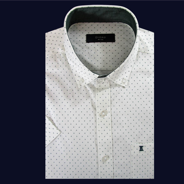 CAMISA  MANGA CORTA BLANCA ESTAMPADA 100% ALGODON