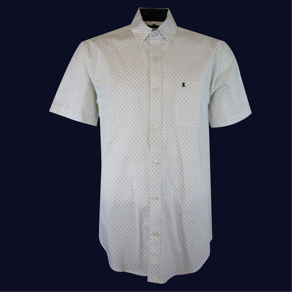 CAMISA  MANGA CORTA BLANCA ESTAMPADA 100% ALGODON