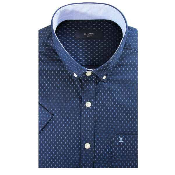 CAMISA  MANGA CORTA AZUL ESTAMPADA 100% ALGODON