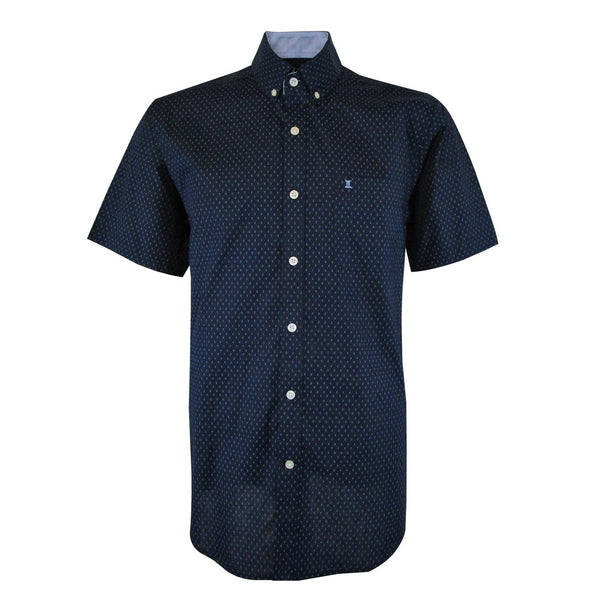 CAMISA  MANGA CORTA AZUL ESTAMPADA 100% ALGODON