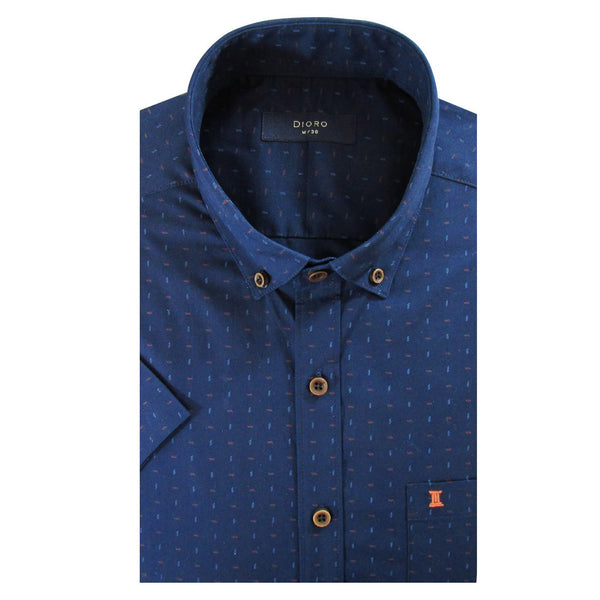 CAMISA  MANGA CORTA AZUL ESTAMPADA 100% ALGODON