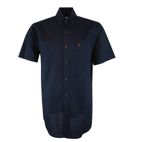 CAMISA  MANGA CORTA AZUL ESTAMPADA 100% ALGODON